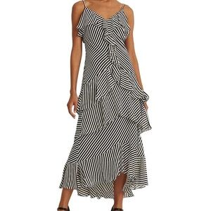 Lauren Ralph Lauren Striped Georgette Cocktail Dre Black Cream Size 4 MSRP $245